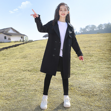 橘子媽媽 女童斜口袋六扣風衣