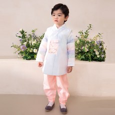 Agahanbok 男童款棉花糖色絲綢韓服套裝
