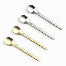 Bogen 韓國製造 鎚紋光澤餐具茶匙2件組, 1套, 銀色 2入 + 金色 2入