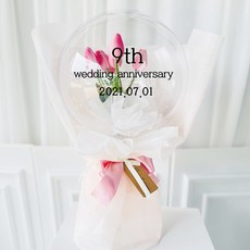 Lovely Farm 人造花 不會破的魔法花氣球 花束型 鬱金香 紀念日 25cm + LED燈 + 10入零用錢夾組, 粉紅色 + 黑色