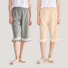 테라우드 여성용 리썸 체크 레이스 7부 파자마 바지 2종 세트