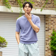 파이브엑스라지 남성용 통기성 빅사이즈 린넨 라운드 반팔 니트 티셔츠