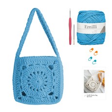 yarna 에밀리 모티브백 DIY 패키지, 1세트, 24 블루(실), 랜덤발송(코바늘, 단수링)