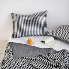 CASA VERDE Morning Day 格紋紗染棉雙面被, 黑色