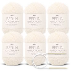 Knitt 柏林羊駝馬海毛編織線 50g x 6入 + 專用環針 7mm 組, 1套, 58 象牙白(編織線)