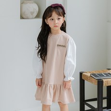 Lala Amang 女童款粗花呢白泡泡袖連身裙