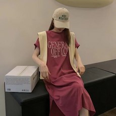 마켓에이 영문 레터링 롱 원피스 티셔츠 빅사이즈 포함