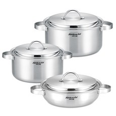 Kitchen-Art IH電磁爐適用優質3層鍋具3入組, 雙耳湯鍋20cm+雙耳湯鍋24cm+燉鍋24cm, 單色