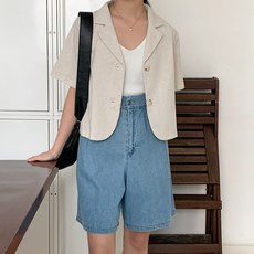 린다샵 여성용 세도포 카라넥 세미크롭 린넨 자켓 cpjk5606k43