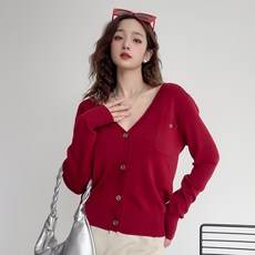 더시럽 여성용 얇은 브이넥 원포켓 니트 가디건