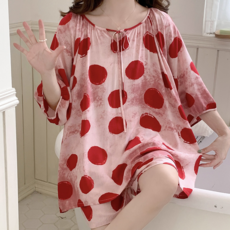 피어니스트 여성용 면실크 오버핏 홈웨어 잠옷 상하의 세트