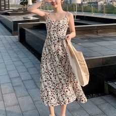 MotherBoutique 女款細肩帶碎花夏季洋裝, 白色