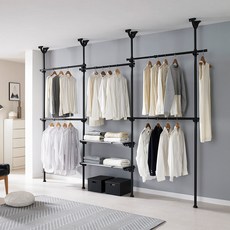 이지온 미니 원룸 폭조절 선반 행거 EOB-406W, 블랙