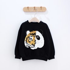 兒童老虎熊貓亮片長袖大學T恤