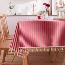 MarketA 側邊流蘇重複圖案亞麻桌巾, 紅色, 100 x 140 cm