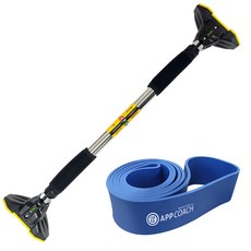 Bfit 安心單槓 高級款 + 引體向上帶, 黃黑色(引體向上單槓) + 藍色(拉力帶)