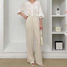 Tteugaejin 女款透氣亞麻寬版Egeurin西裝褲