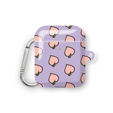 프루그나 러블리 복숭아 에어팟 하드케이스 + 카라비너 세트, 퍼플