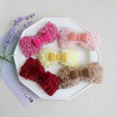 HARAROI 女童毛絨雙層蝴蝶結髮夾5件組