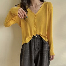lemon soul 女款V領羅紋針織開襟衫