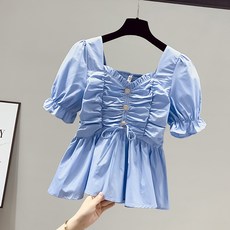 MarketA 女款泡泡袖蝴蝶結抓皺襯衫