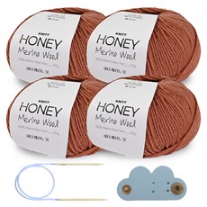 니뜨 허니 메리노 울 뜨개실 50g x 4p + 줄바늘 4.0mm + 케이블홀더 세트, 1개, 08 브릭브라운