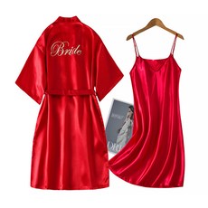 Market A 絲綢婚禮短版浴袍 + 睡衣套組 A 2XL, 紅色, 1套