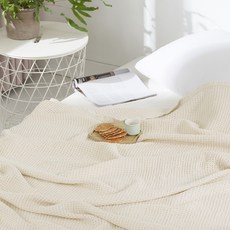 lolbaby 嬰幼兒用莫代爾鬆餅格紋棉被毯, 象牙白