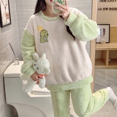 세컨핑크 여성용 포인트 나그랑 극세사 수면 잠옷 상하의 세트