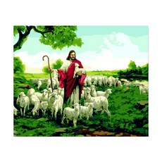 Living Duo DIY油畫 40 x 50 cm, A-079 翠綠原野上的基督, 1個