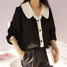 biggirlstory 女款大尺碼鬆餅格紋撞色翻領寬鬆版柔美上衣