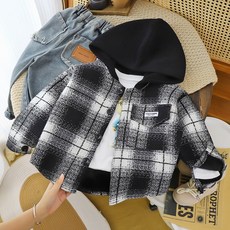 U-vely 兒童愛心刷毛格紋連帽長袖外套式襯衫