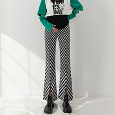 체커보드 모자이크 체크 트임 부츠컷 슬랙스 임산부 바지