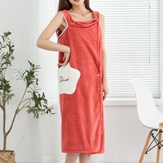 레인보우 여성용 별 포켓 원피스형 바스타월 대형, 레드, 2개