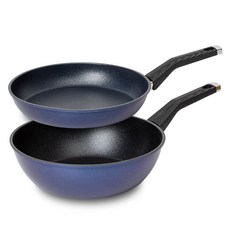 QUEEN SENSE IH電磁爐適用Blue Bean鍋具2件組, 平底鍋 28cm+炒鍋 28cm, 藍色