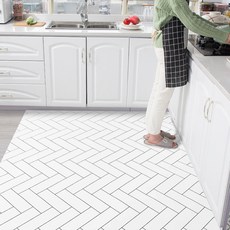 皮革大型PVC廚房地墊, 人字紋白色