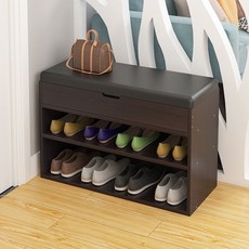 Avenue Goods鞋櫃椅多功能收納椅收納沙發 80cm, 黑色胡桃木黑色皮革