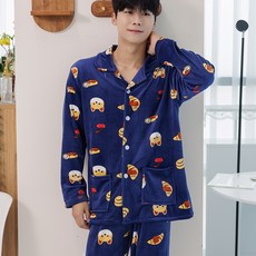 Mint Cocoa 男款溫暖日長袖翻領睡眠睡衣上下套組