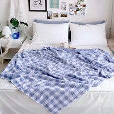 CASA VERDE 雙面印花薄被, 藍色格子+藍色條紋