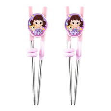 helloMothers Dalimi聯名孩童第一階段不鏽鋼學習筷 右手用, 粉色, 單品