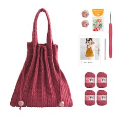 OliO yarna 단색 플리츠백 DIY 패키지 S, 707 스트로베리(뜨개실), 핑크(우드볼), 랜덤발송(단수링), 1세트