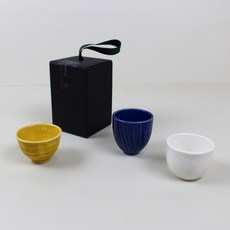 달소금 도자기 홈술 술잔 3종 세트 블루레몬, 1세트