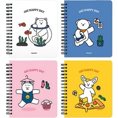 PINKFOOT OH! HAPPY DAY 小不點左翻線圈筆記本, OH! HAPPY DAY 多色, 4本