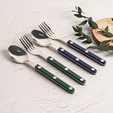 TINNY BLANC 兒童 Reve 雙人西式甜點餐具組, 1套, 綠色, 海軍藍, 茶匙 2p + 茶叉 2p