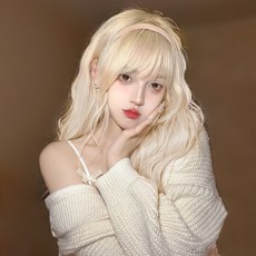 Bellesuve 水波紋燙髮造型 白金色波浪金髮 整頂假髮, 白金色, 1個