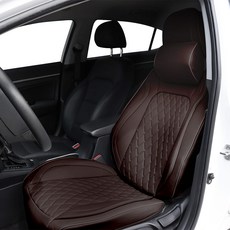 대한오토모빌 자동차 차량용 사계절 가죽 시트커버 올인원 리큐어 앞좌석용 풀커버 넥쿠션 세트, 카카오브라운, 1세트