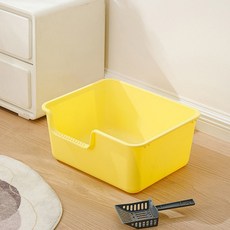 Gaekwacheonsun 貓咪 Meow 貓砂盆 + 貓砂鏟套組, 奶油黃(貓砂盆), 隨機出貨(貓砂鏟), 1套