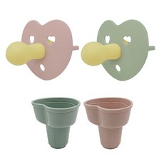 FROMISE 心形安撫奶嘴+奶嘴蓋 2入組, 奶嘴 Prim Rose+Desert Sage 奶嘴蓋 Green+Pink, 0個月以上, 1組