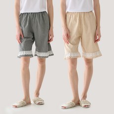 테라우드 여성용 리썸 체크 레이스 5부 파자마 바지 2종 세트