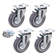 T-REX CASTER 125mm 旋轉煞車低噪音腳輪 P505S-4B 4入 + 墊圈 + 十字螺絲, 1套